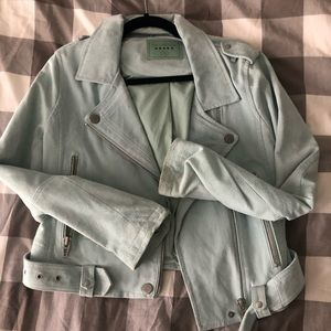 BlankNYC Mint Green/Blue Suede Motorcycle Jacket